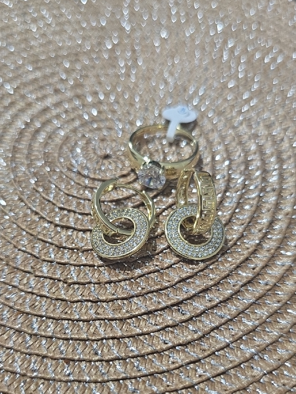 Gold Pavé Circle Drop Earrings and Ring Set